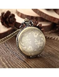 Youyoupifa Bronze Alloy Flower Pattern Vintage Brass Rib Chain Quartz Pocket Watch