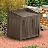 Suncast SSW1200 Mocha Resin Wicker 22-Gallon Storage Seat