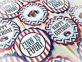 12 Cupcake Toppers - Lobster Truck Inspired Birthday Collection - Blue Chevron, Red Stripes with Royal Blue & Red Accents