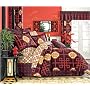 Unique Bedding Comforter Fitted Sheets - Asian Design Red Lotus & Key Bed in Bag Set - (King)