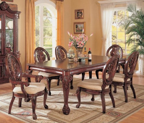 7pc Dining Table & Chairs Set with Ball & Claw Design Legs Cherry Finish