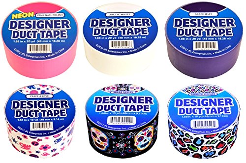 Duct Tape 6-Pack White , Purple, Pink, Skulls, Rainbow Leopard, Peace & Love