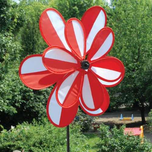 Garden Pinwheel Flower - Red & White Striped, 27 inches Tall