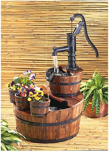 CASTLECREEK Wooden Double Barrel Fountain Planter