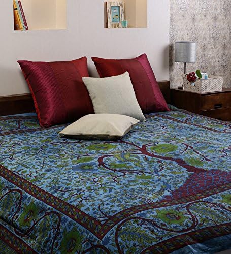 Uttam Enterprises Cotton Double Tie-Dye Young Tree Print Blue Color 90X83 Inch Jaipuri Bedsheet