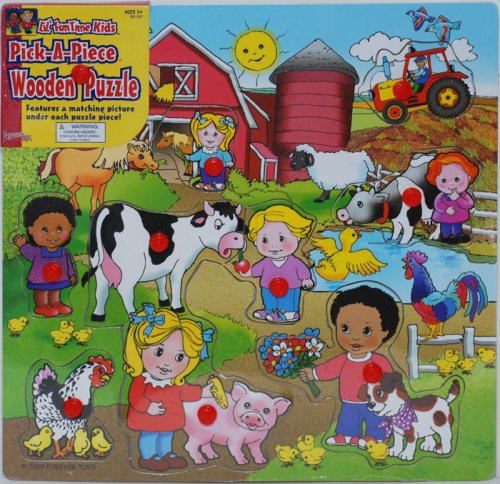 Childrens Toyshop  Toys : Lil' Fun Time Kids Pick-A-Piece Wooden Puzzle - Farm Animals