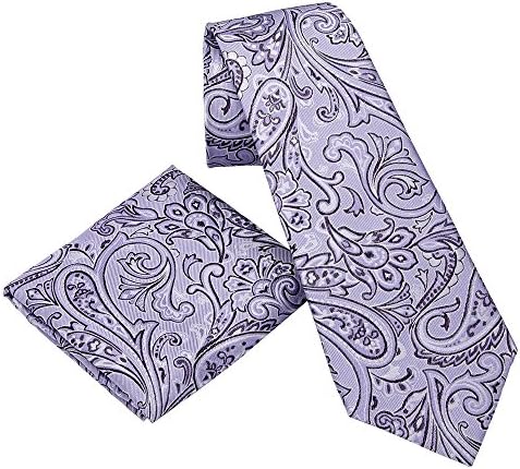 Donum Collection Purple Paisley Mens Silk Tie Necktie and Pocket Square Width 3.25 Inches