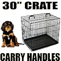 30" Folding Black Metal Dog Cage, Crate, Carrier - Epoxy  Coated Anti Rust Frame and Tray - By Kingdom of Fun