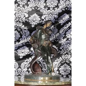 Satin Charmeuse Printed Damask White on Black Backdrop for Photography, Drapery and Home Decore