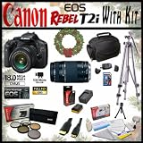 Bestsellers Canon EOS Rebel T2i 18.0MP Digital SLR Full HD Camera Extreme Starter Holiday Kit with EF-S 18-55mm IS, EF 75-300mm f/4-5.6 III, 53" Travel Tripod, Extra LP-E8 Battery, 16Gb SD Card with Reader and Much More for Sale 