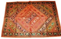 Wall Hanging Tapestries Orange Banjara Embroidery India Earthy Rust 60