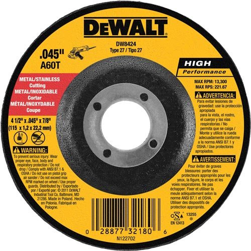 DEWALT DW8424B5 4-1/2-Inch by 0.045-Inch Metal Cutting Wheel, 7/8-Inch Arbor, 5-Pack