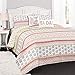 Lush Decor 16T002270 4 Piece Fox Ruffle Stripe Quilt Set Twin Pink/Gray