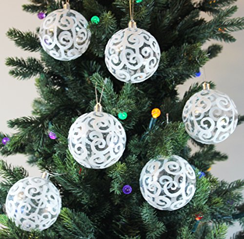 60mm-100mm Clear Transparent White Swirl Christmas Tree Ball Ornaments with Storage Box