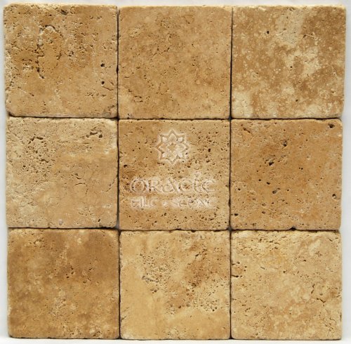 61stDKF8jTL Classic/Chiaro 4 X 4 Tumbled Travertine Floor Tile