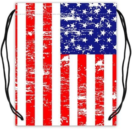 American Flag Carrying Drawstring Backpack Bag String Sack Cinch Bag for Sports for Traveling Twin Sides Printed Durable Lightweight Nylon Double Layer