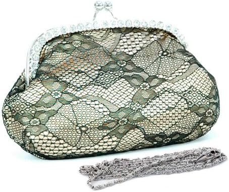 Dasein Women's Rhinestone Satin Clutch Evening Purse Bag w/ Lace Overlay -Gold