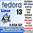 Fedora 13, 4-disks DVD Set, Includes "Introduction to Linux" video-DVD, Linux Training Library and printed Quick Reference Card of Linux commands, Contains both 32-bit and 64-bit versions, includes Complimentary Evaluation Exam by UNIX Academy