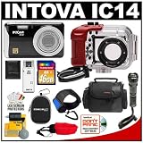 Intova IC14 Sports Digital Camera with 180' Waterproof Housing (Black) with 16GB SD Card + Intova Compact Torch + Handstrap + (2) Cases + Accessory Kit