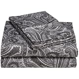 Regal300-ThreadCountPaisleyPrintedCottonKingSheetSet,Black/Silver