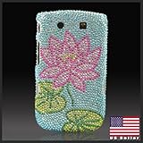 Lotus Flower on Blue "Cristalina" crystal bling case-cover for Blackberry T ....