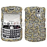 Sparkling Gold with Black Leopard Animal Print Full Diamond Rhineston Snap on Hard Skin Bling Cover Case for Blackberry Curve 8300 8310 8330