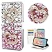 STENES Bling Wallet Case Compatible with iPhone 7 / iPhone 8 - STYLISH - 3D Handmade Crystal Heart Magnetic Wallet Design Leather Cover Case - Pink