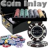 500 Ct Coin Inlay Poker Chip Set w/ Black Mahogany Case 15 Gram Chips - Free WPT Book
