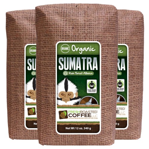 Fair Trade Organic Sumatra Coffee, 12-Ounce Bags (Pack of 3) , Whole Bean, Fresh Roasted Coffee LLC