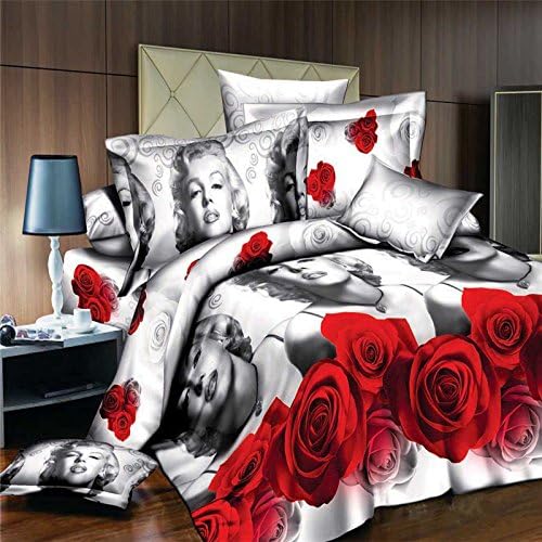 Fantacy 3D Red Rose Marilyn Monroe 4 Piece Bedding Set Queen Size Family Gift