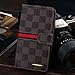 RAYTOP Luxury Brand Designer Brown Checks Leather Cases Covers Wallet for Samsung Galaxy Note 3 Note3 Kickstand Vintage Sleek Decent Classic Classy Men Women