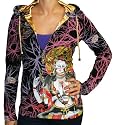 CHRISTIAN AUDIGIER Don Ed Hardy Womens Platinum Buddha Flower Tunic Hoodie Shirt Hooded Sweatshirt