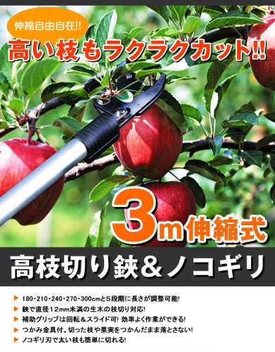3m伸縮式高枝切り鋏＆ノコギリ 枝きりハサミ ノコギリもついた高枝切りバサミ！　枝きり鋏　高枝きりハサミ