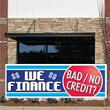 Auto Sales Banner - 3' x 9' "We Finance Bad Credit" 10 oz. Vinyl Banner, with Grommets for Hanging