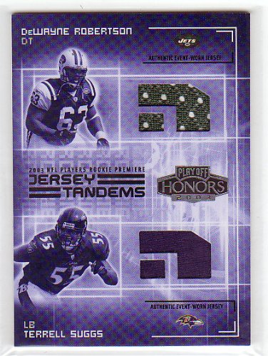 2003 Playoff Honors Jersey Tandems JT-14 Dewayne Robertson / Terrell Suggs (Rookie Insert - Piece of Authentic Dual Jersey - Football Cards)