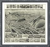 Historic Everett, Pennsylvania, c. 1905 Map, Elegantly Framed Black Antique Style, 16x19