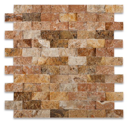 Scabos 1 X 2 Split-Faced Travertine Brick Mosaic Tile - Lot of 50 sq. ft. On Sale