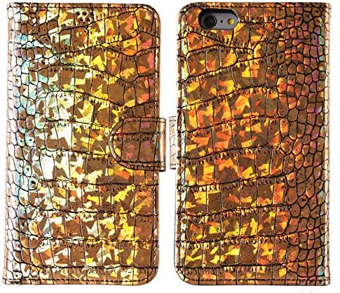 [Gold Hologram] Premium Natural Leather Hologram Croco Patterned Wallet Cover Diary Case for Apple iPhone 6s