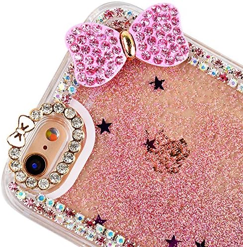 Case for Apple iPhone 6,IFSCASE® Cover for iPhone 6,Case for iPhone 6 with 5.5 inch Screen,Hard Case for iPhone 6,Creative Design Flowing Liquid Floating Luxury Diamond Crystal Butterfly/Lipstick Lips/ Faux Fur Rhinestone 3D Bling Glitter Sparkle Falling Stars Hard Case For Apple iPhone 6 With 5.5 inch Screen With 2PCS Free IFSCASE® Lovely Elephant Portable Silicon Phone Holder Stand Stents (Bowknot-Pink)