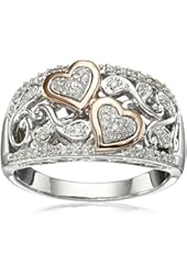 Sterling Silver and 14k Rose Gold Diamond Hearts Ring (1/4 cttw, I-J Color, I2-I3 Clarity)