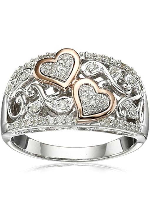 14k two tone diamond heart ring