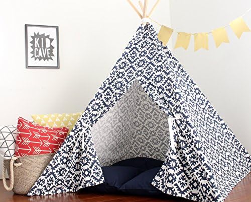 Southwest Pattern Teepee Play Tent, Navy Blue Color, Large Play Tee Pee, Heavy Fabric, Fort, Wigwam, Playhouse
