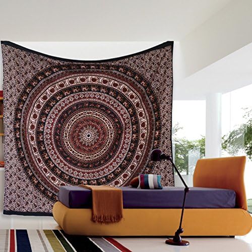 Large Hippie Tapestry, Hippy Mandala Bohemian Tapestries, Indian Dorm Decor, Psychedelic Tapestry Wall Hanging Ethnic Decorative Tapestry, 85 X 90 Inches