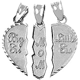 Textured Sterling Silver 3-Piece Mom and Daughters Breakable Heart Necklace Pendant