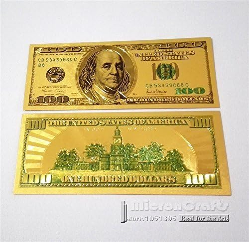 24K Gold Banknote Colorful USD 100 Dollar Bill 99.9 Gold Banknote Replica Paper Money Collectible Gifts by MicronCrafts