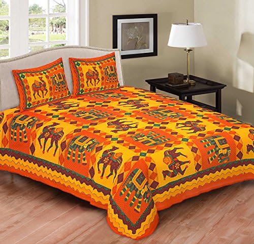 Indian Handmade Kantha Stitch Work King Size Cotton Bedsheet Traditional Rajasthani Bed Sheet