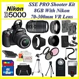 Nikon D5000 12.3 Mp Dx Digital SLR Camera with 2.7-inch Vari-angle LCD (Includes Manufacturer's Supplied Accessories) with Nikon Af-s Vr Zoom-nikkor 70-300mm F/4.5-5.6g If-ed Lens + PRO Shooter Package Including Dedicated I-ttl Digital Flash + OFF Camera Flash Shoe Cord + 8gb Sdhc Memory Card + Wide Angle Lens + Telephoto Lens + Filter Kit + 2x Extended Life Batteries + Ac-dc Rapid Charger + Soft Carrying Case + Tripod & Much More !!