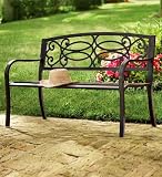 Corrosion-Resistant Tubular Steel Scrollwork Bench with Wrought Iron Back, in Antique Brown