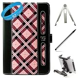 Pink Plaid Melrose Leather Protective Carrying Case with Accessory Slots for Creative ZiiO (8 GB, 16 GB) 7-Inch Android 2.2 Wireless Entertainment Tablet + Tablet Headrest Mounting + Silver Dual Tip Aluminum Stylus Pen for E-ink and LCD Display Screen Tablets or e-Readers + Silver Metal Stand + SumacLife TM Wisdom*Courage Wristband