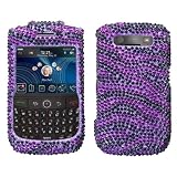 Black Purple Zebra Full Diamond Snap on Hard Skin Faceplate Cover Case for Blackberry Curve 8900